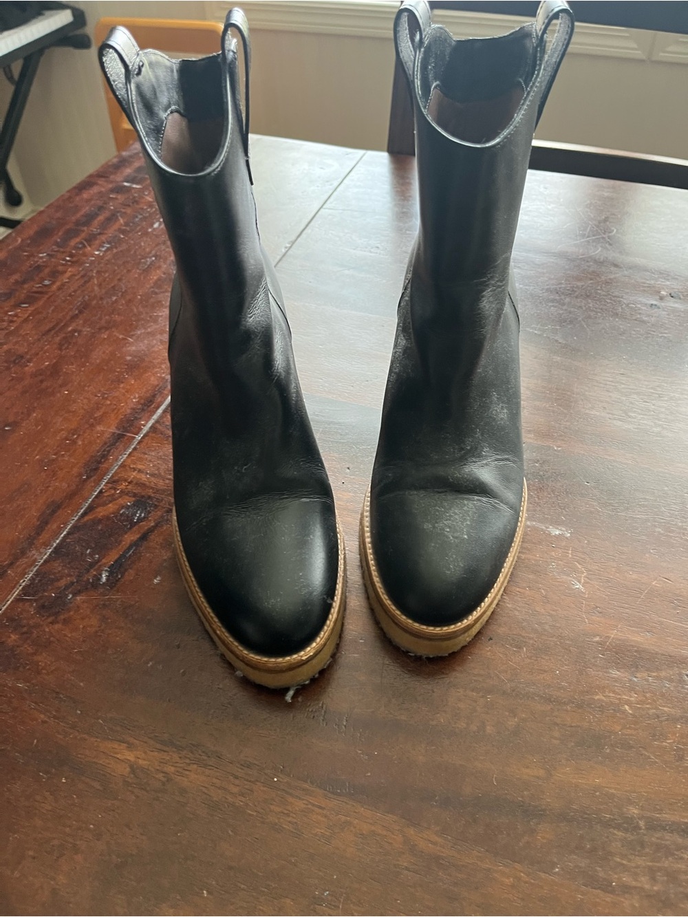 Black Leather Platform Chelsea Booties with Contrast Sole